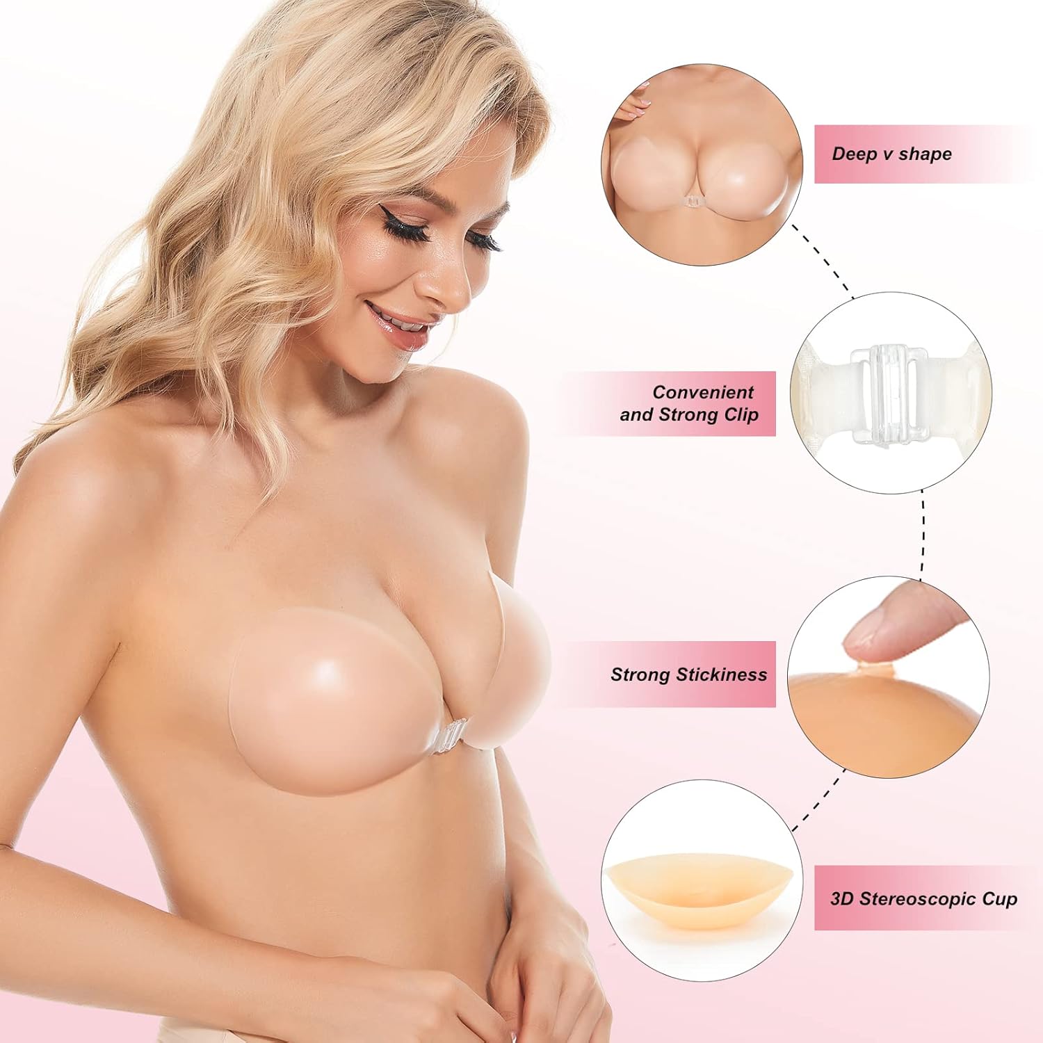 Silicone Bra Adhesive - Самоклеящийся бюстгальтер-невидимка с эффектом пуш-ап, силиконовый