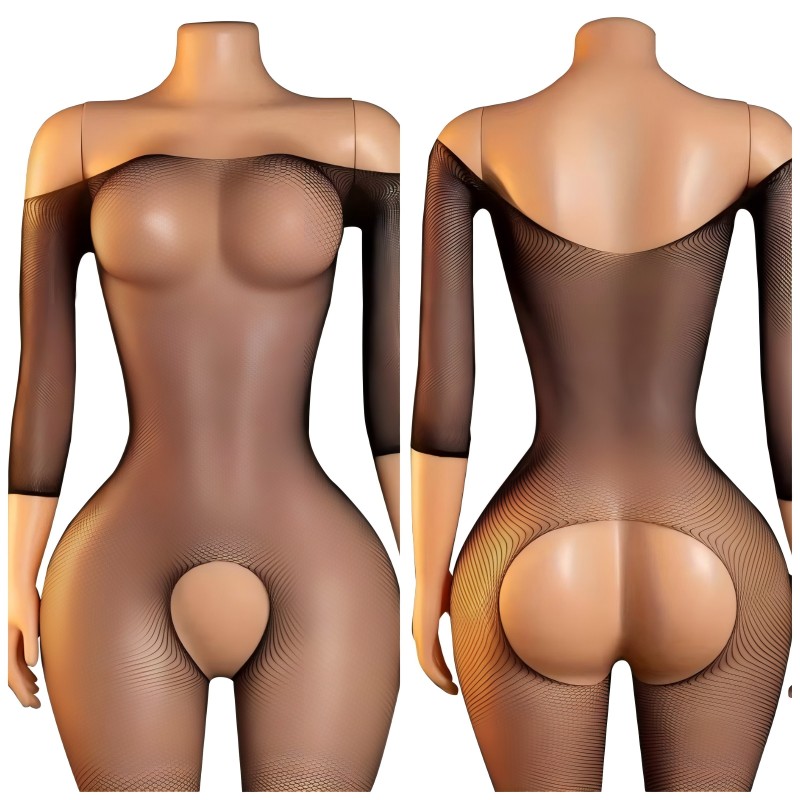Bodystocking Fishnet - Сексуальные женские чулки-боди без промежности, черные,