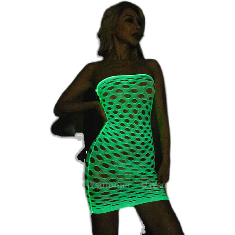 Bodystocking Fishnet - Светящиеся в темноте ажурные чулки больших