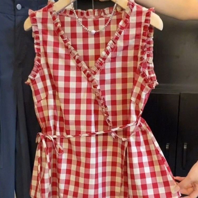 Corset Waist Cinch - Ретро-жилет без рукавов в красную клетку